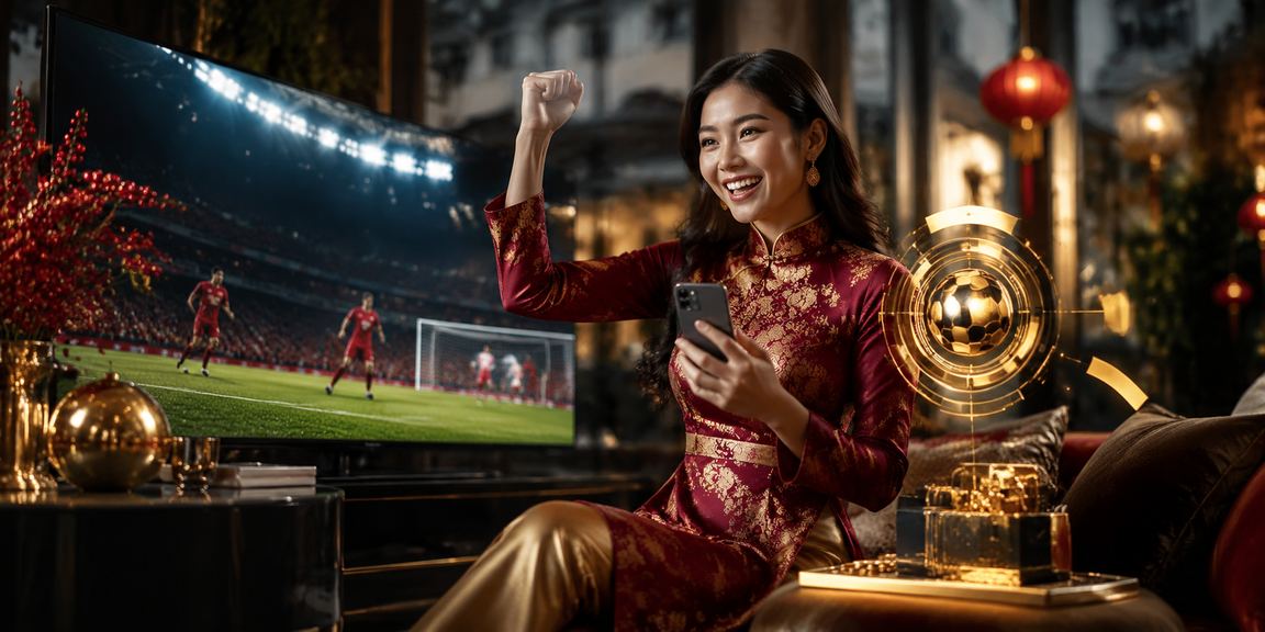 Người hâm mộ bóng đá Hà Nội theo dõi kèo cá cược trực tuyến trong trang phục áo dài