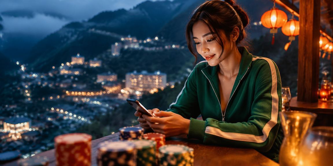 Không khí đêm Hội An với những chiếc đèn lồng rực rỡ, tay cầm điện thoại trải nghiệm casino online